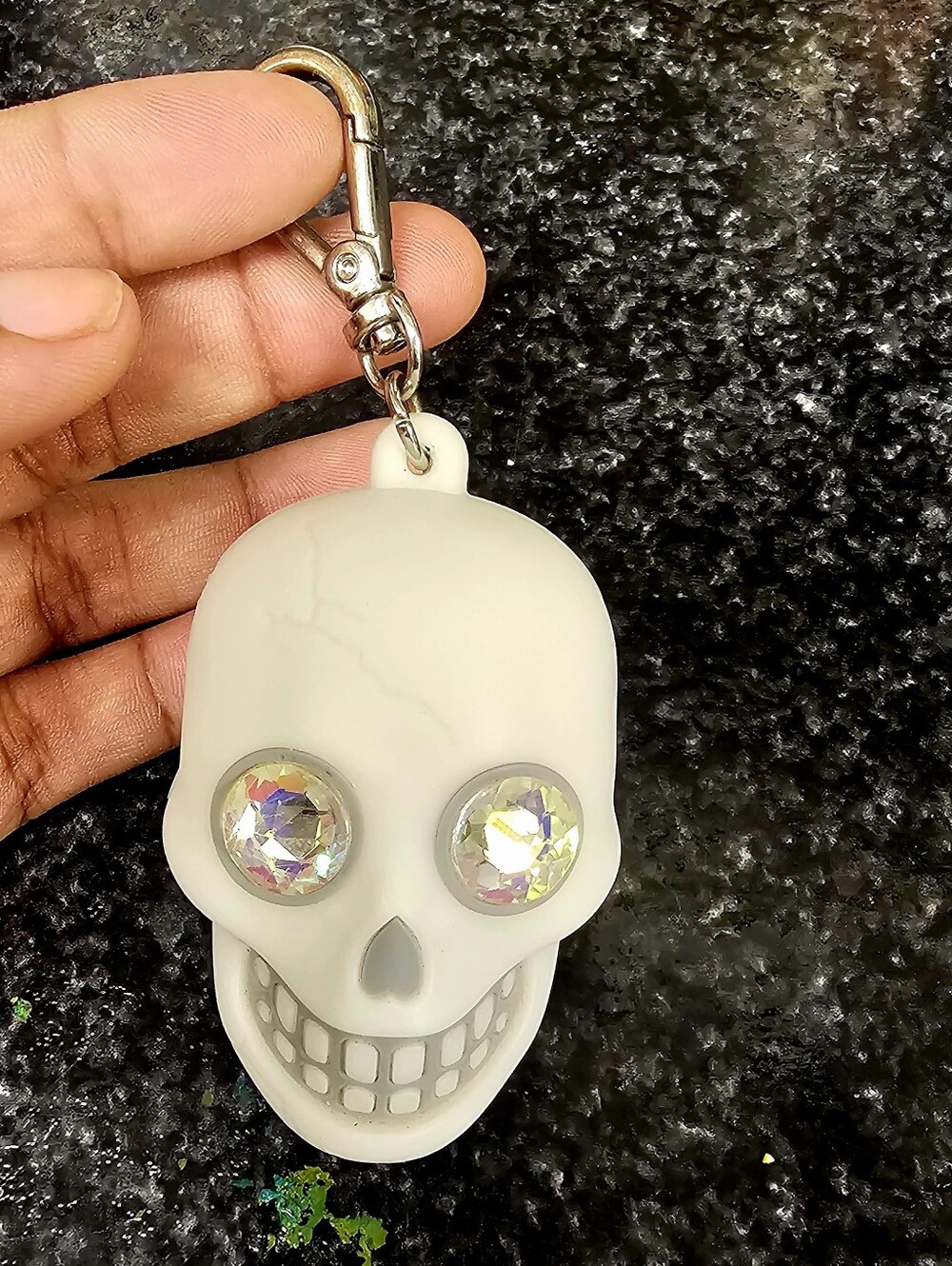 White Skull Keychain with Iridescent Jewel Eyes